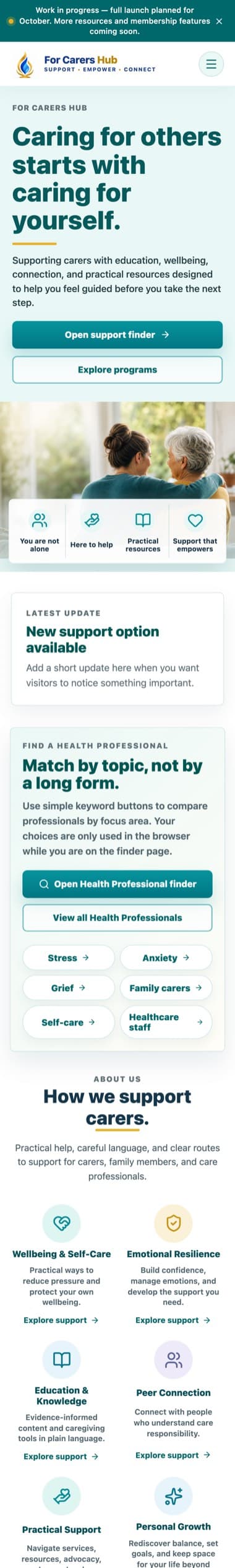 For Carers Hub vist på mobil