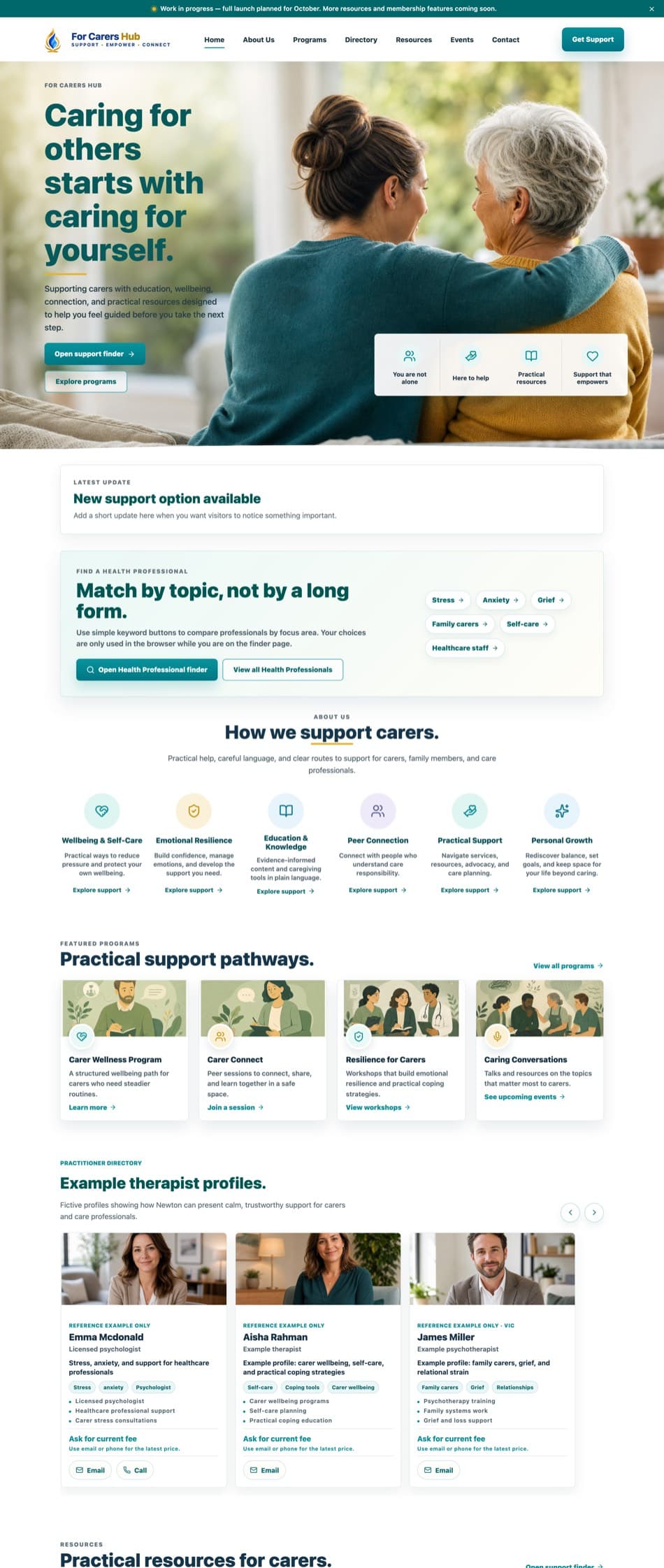For Carers Hub vist på computer