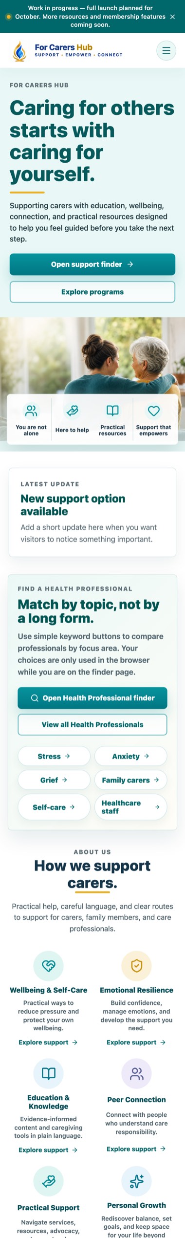 For Carers Hub vist på mobil
