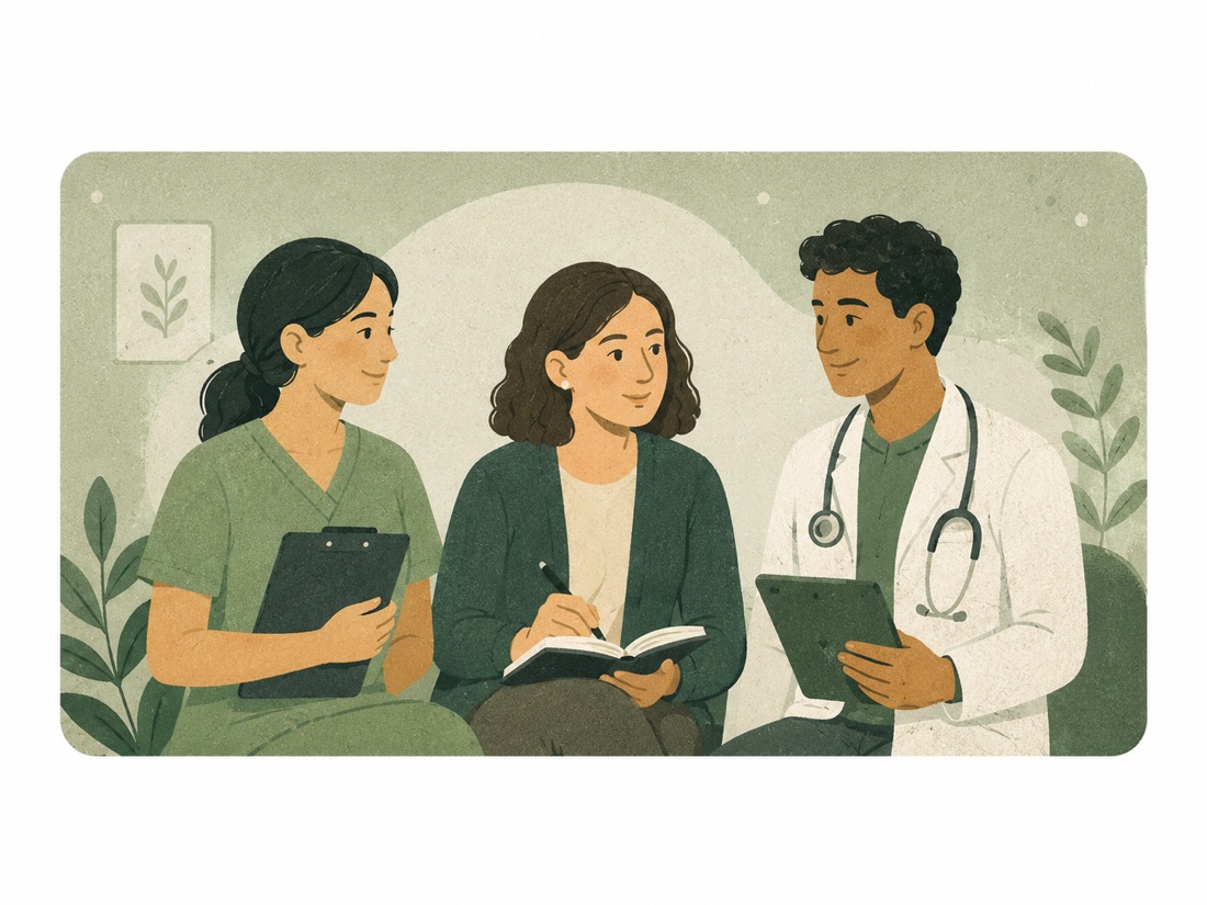 Fiktivt hjemmesideudkast til sundheds- eller behandlerpraksis med ydelser, kontakt og lokation